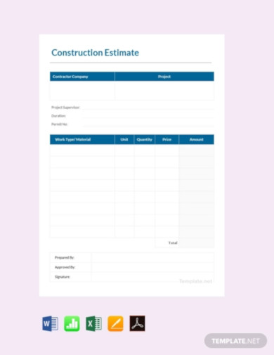 free printable construction estimate template