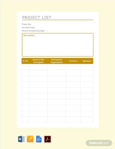 Free Project List Template
