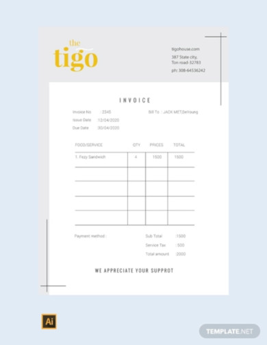 Free Restaurant Invoice Template