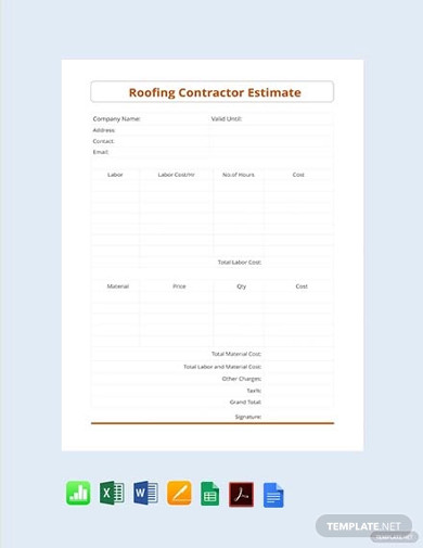 Free Roofing Contractor Estimate Template