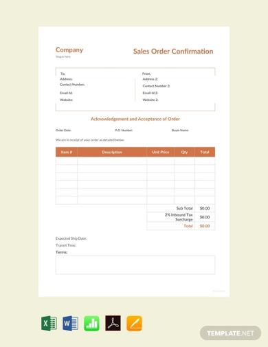 free sales order confirmation template
