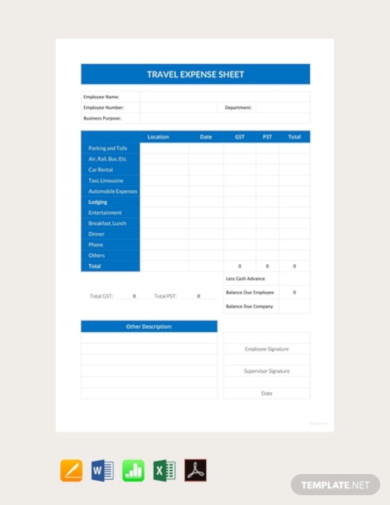 Free Travel Expense Sheet Template