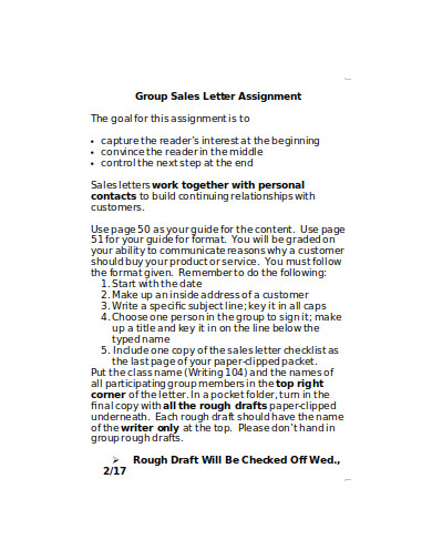 group sales letter assignment