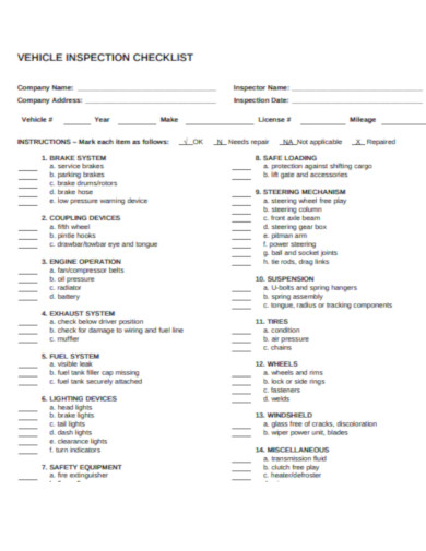 insurance vehicle inspection checklist
