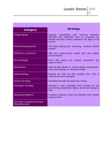 one page marketing plan