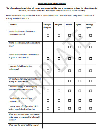 patient evaluation survey questions