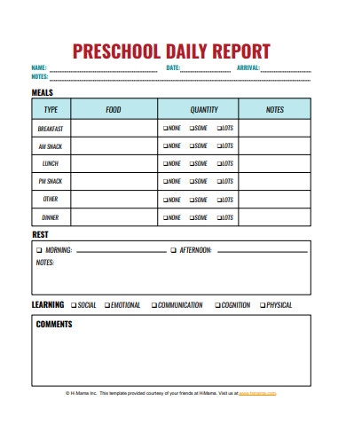 Preschool Daily Report - 5+ Examples, Format, Pdf