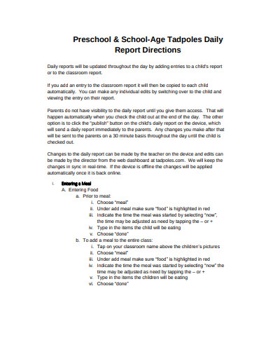 Preschool Daily Report in PDF