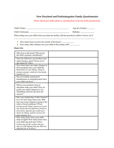 Preschool Family Questionnaire