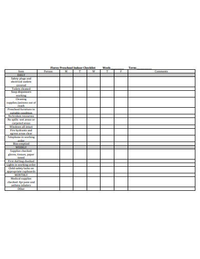 preschool indoor checklist