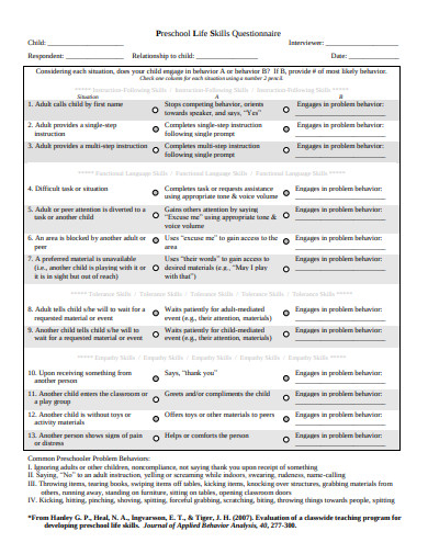 Preschool Questionnaire - 18+ Examples, Format, Pdf 