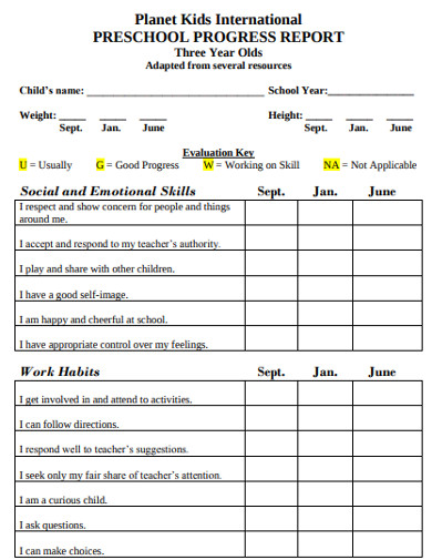 Preschool Progress Report 7 Examples Format Pdf