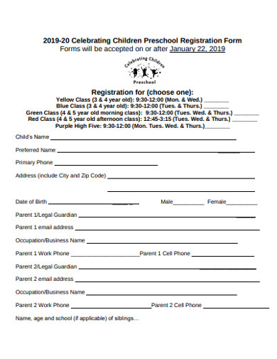 preschool registration form format 