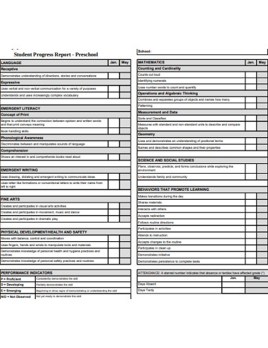 preschool student progress report 