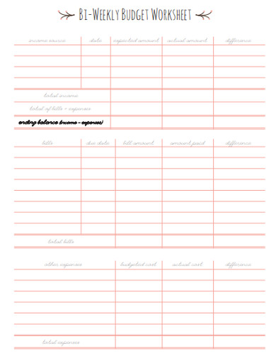 34 Bi weekly Budget Worksheet support worksheet