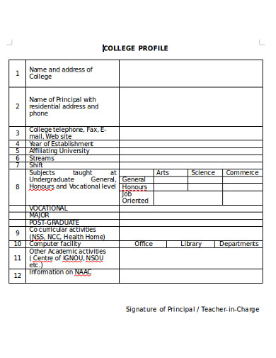 printable college profile
