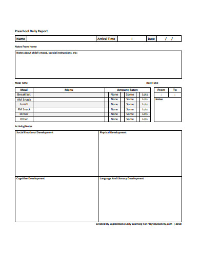 Preschool Daily Report - 5+ Examples, Format, Pdf