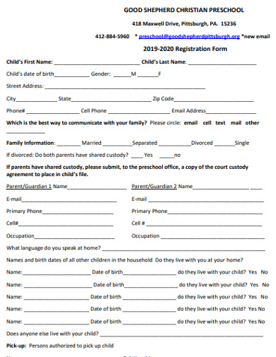 printable preschool registration form 