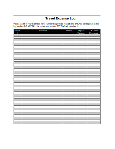 printable travel expense log