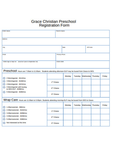 professional preschool registration form 