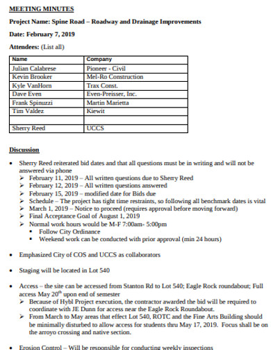 project meeting minutes example 