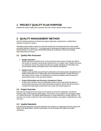 Project Quality Plan Example