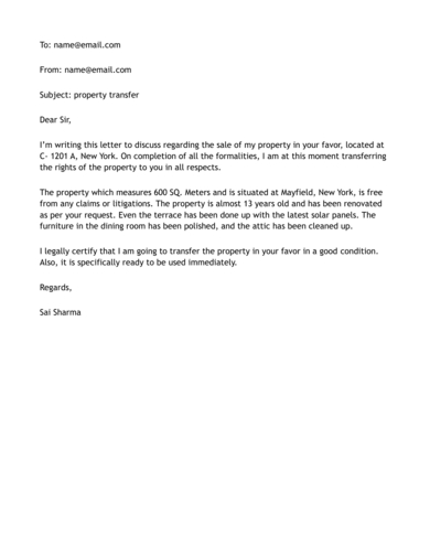 Property Transfer Letter