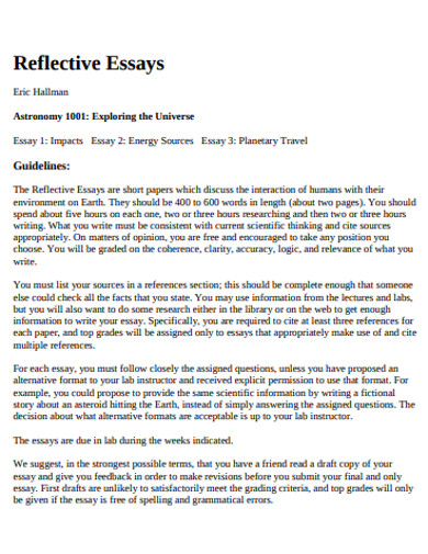 reflective essay template pdf