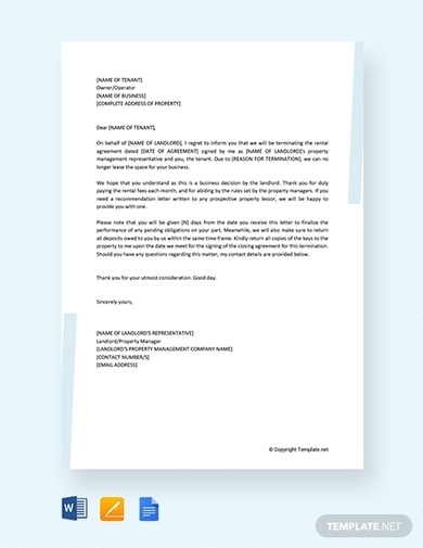 rental termination letter from landlord to tenant