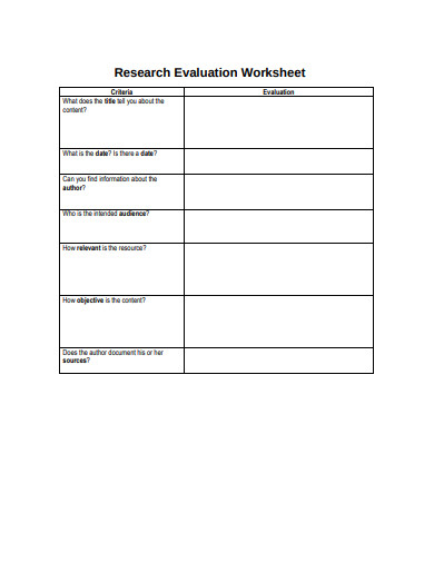 Research Evaluation Worksheet Template