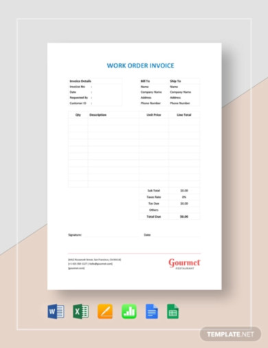 Restaurant Work Order Invoice Template