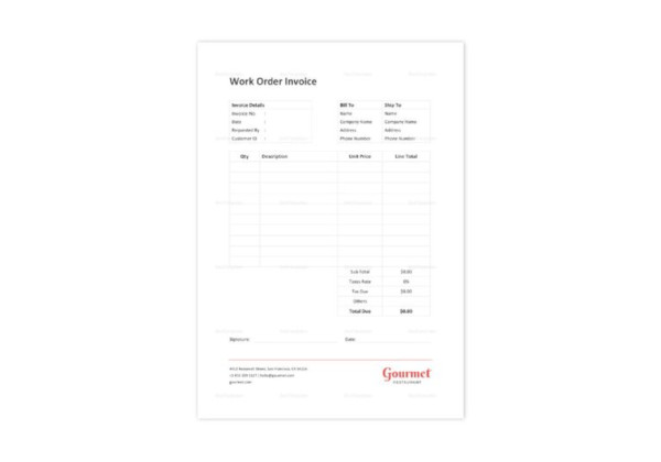 restaurant work order invoice