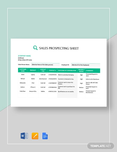 Sales Call Prospecting Sheet Template