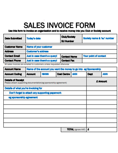 sales invoice form example 