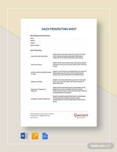 Sales Prospecting Sheet Template