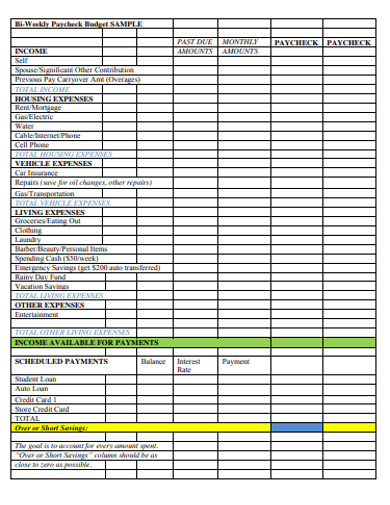 Bi Weekly Budget 4 Examples Format Pdf Examples