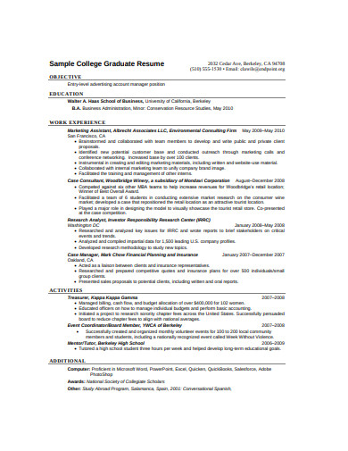 sample college graduate resume
