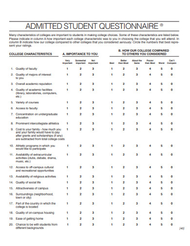 sample college questionnaire 