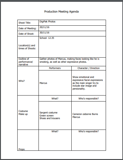 Sample Production MEeting Agenda