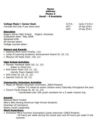 College Application Resume 4 Examples Format Sample Examples