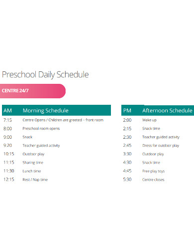 simple preschool daily schedule example