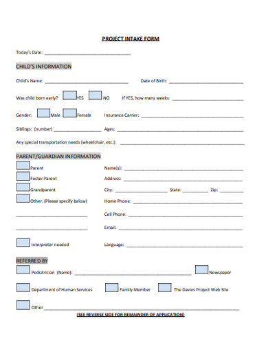 simple project intake form