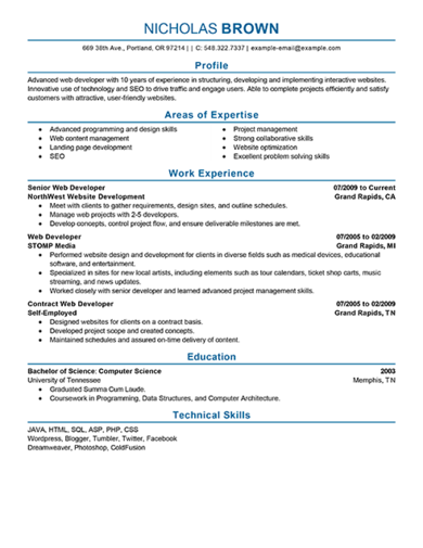 simple resume for web developers