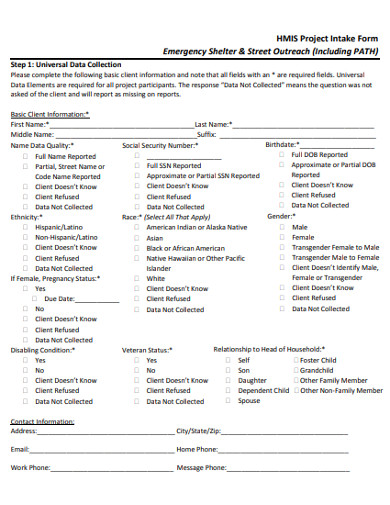 standard project intake form
