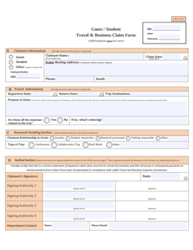 student travel business claim form