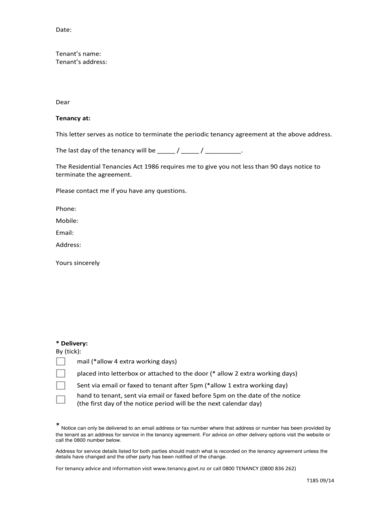 terminate periodic rental notice letter by landlord