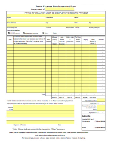 Travel Expense Reimbursement Form in PDF