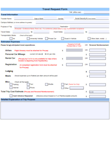 travel information request form