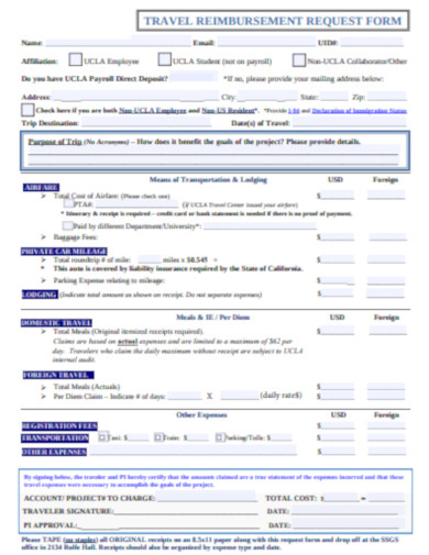 travel reimbursement request form
