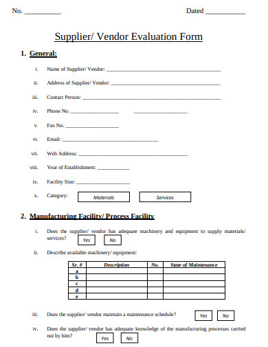 vendor evaluation form template
